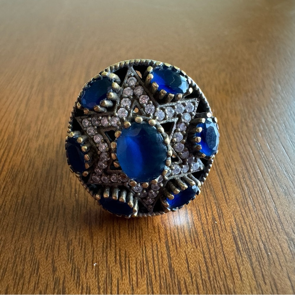 Vintage silver & blue statement ring